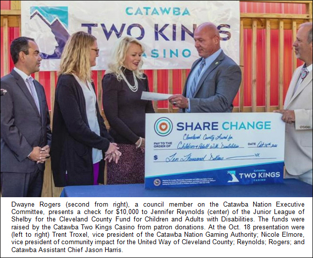 Catawba Two Kings Casino Raises $10,000 for Local Organization Assisting People with Disabilities