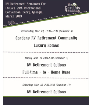 RV Owners & Retirement: Seminar at March 2019 FMCA Perry, Georgia, Convention