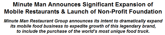 Minute Man Announces Significant Expansion of Mobile Restaurants & Launch of Non-Profit Foundation