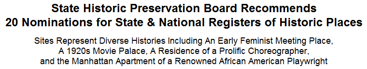 State Historic Preservation Board Recommends 20 Nominations for State & National Registers of Historic Places