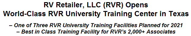 RV Retailer, LLC (RVR) Opens World-Class RVR University Training Center in Texas
