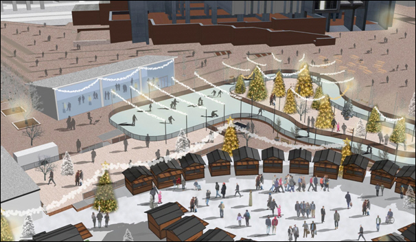 Rendering of the Winter Activations on City Hall Plaza