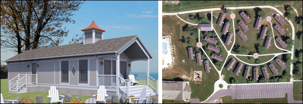 L-R: Cottage and planned development (both are renderings)