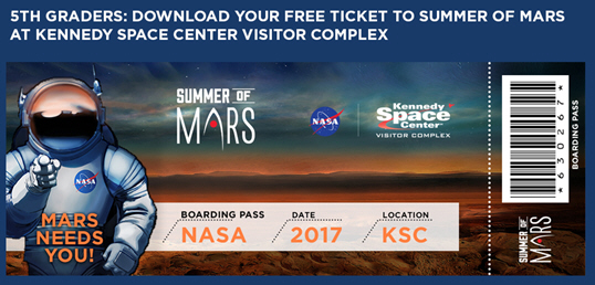 Florida - Fifth Graders Nationwide Offered Free Admission to NASA's Kennedy Space Center Visitor Complex