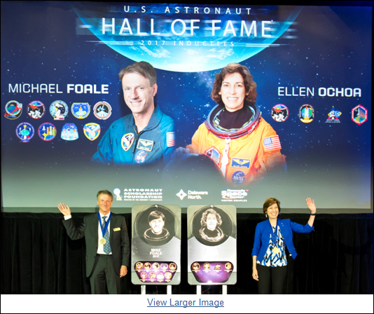 Veteran NASA Astronauts Michael Foale and Ellen Ochoa Inducted into U. S. Astronaut Hall of Fame at Kennedy Space Center Visitor Complex