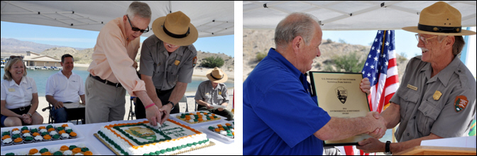 U.S. Senator Harry Reid, Lake Mead Superintendent Bill Dickinson, Forever Resorts' John Schoppmann Celebrate Lake Mead's 50th Anniversary at Lake Mohave