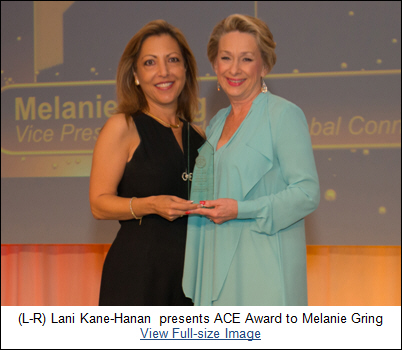 (L-R) Lani Kane-Hanan presents ACE Award to Melanie Gring