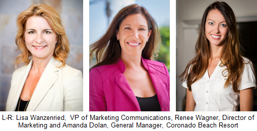 L-R: Lisa Wanzenried, VP of Marketing Communications, Renee Wagner, Director of Marketing and Amanda Dolan, General Manager, Coronado Beach Resort