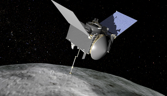 Artist's conception of the OSIRIS-REx spacecraft at Bennu. (Credits: NASA/GSFC)