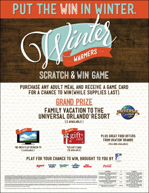 Ryan's, HomeTown Buffet and Old Country Buffet Start the New Year with a Season of Winning: Everyone Wins with the 'Winter Warmers' Scratch & Win Game