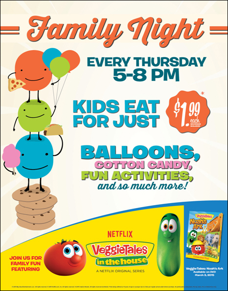 Ryan's, HomeTown Buffet and Old Country Buffet Offer Fresh Servings of VeggieTales for Family Night