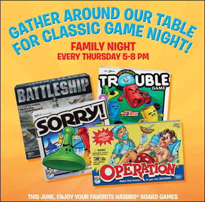 Thursday Night is Game Night at Ryan's, Hometown Buffet and Old Country Buffet all June Long!