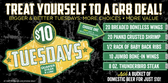 Tuesdays Get Bigger and Better with More Choices and More Value at Quaker Steak & Lube