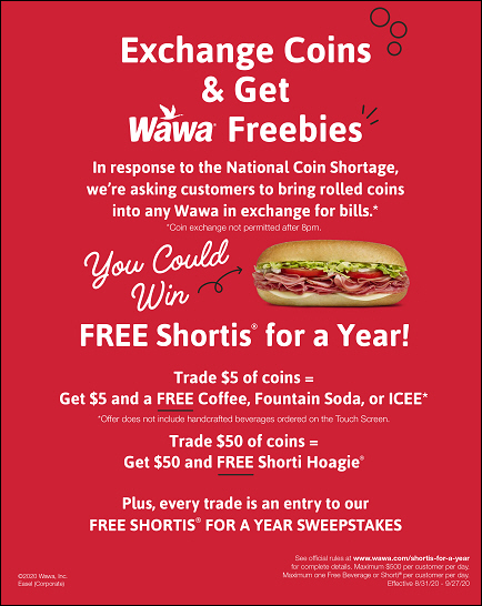 Wawa Announces ''Shortis for a Year Sweepstakes'' in Response to National Coin Shortage